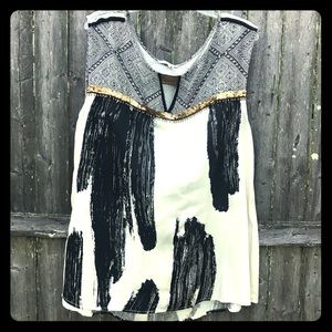 Anthropology embellished print top